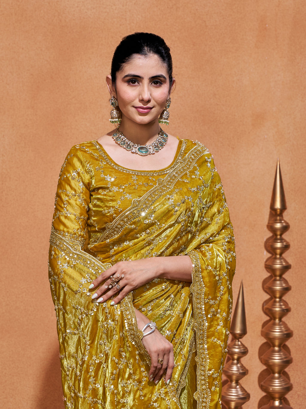 Varda Pure Satin Embroidered Saree