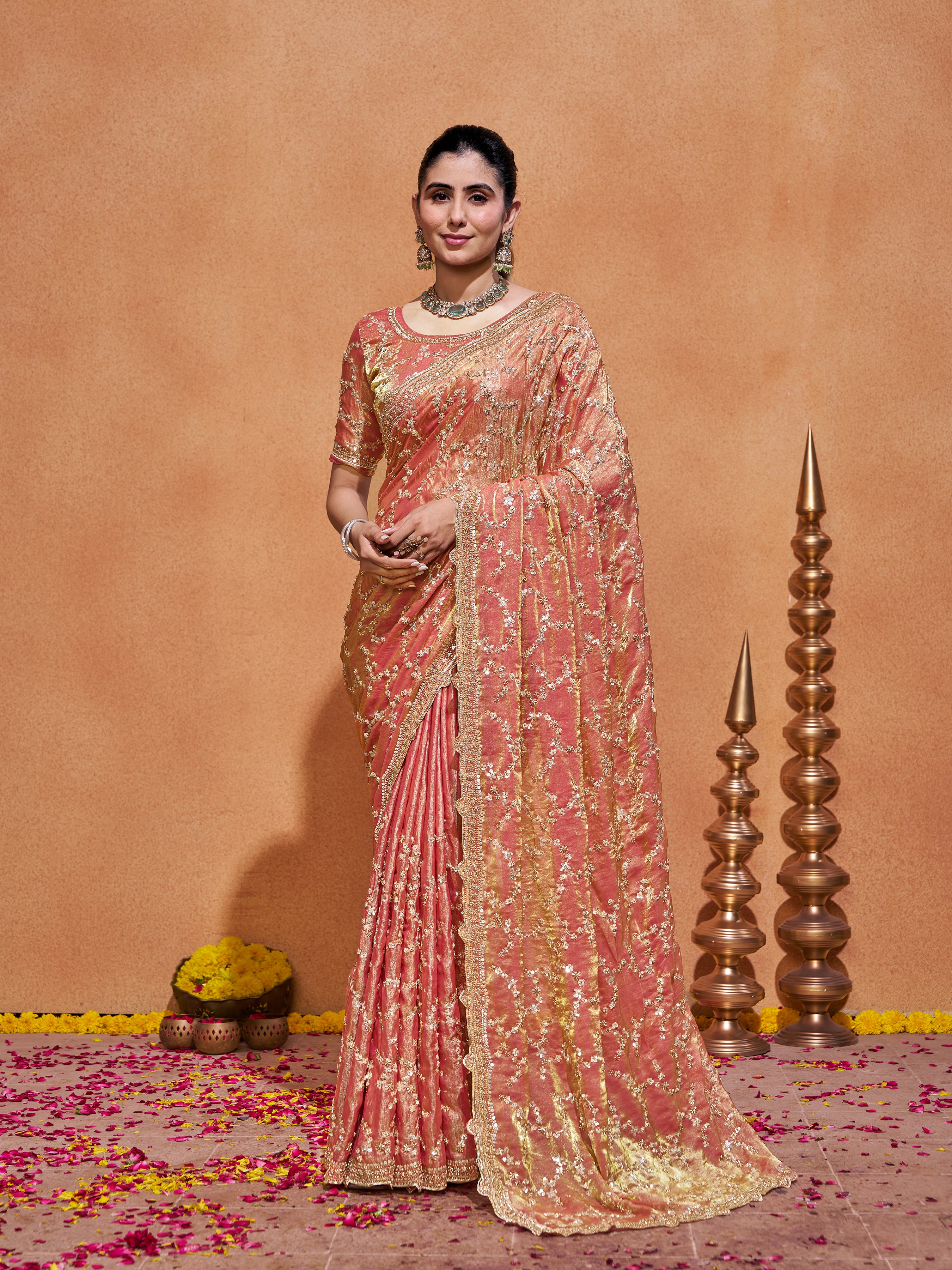 Varda Pure Satin Embroidered Saree
