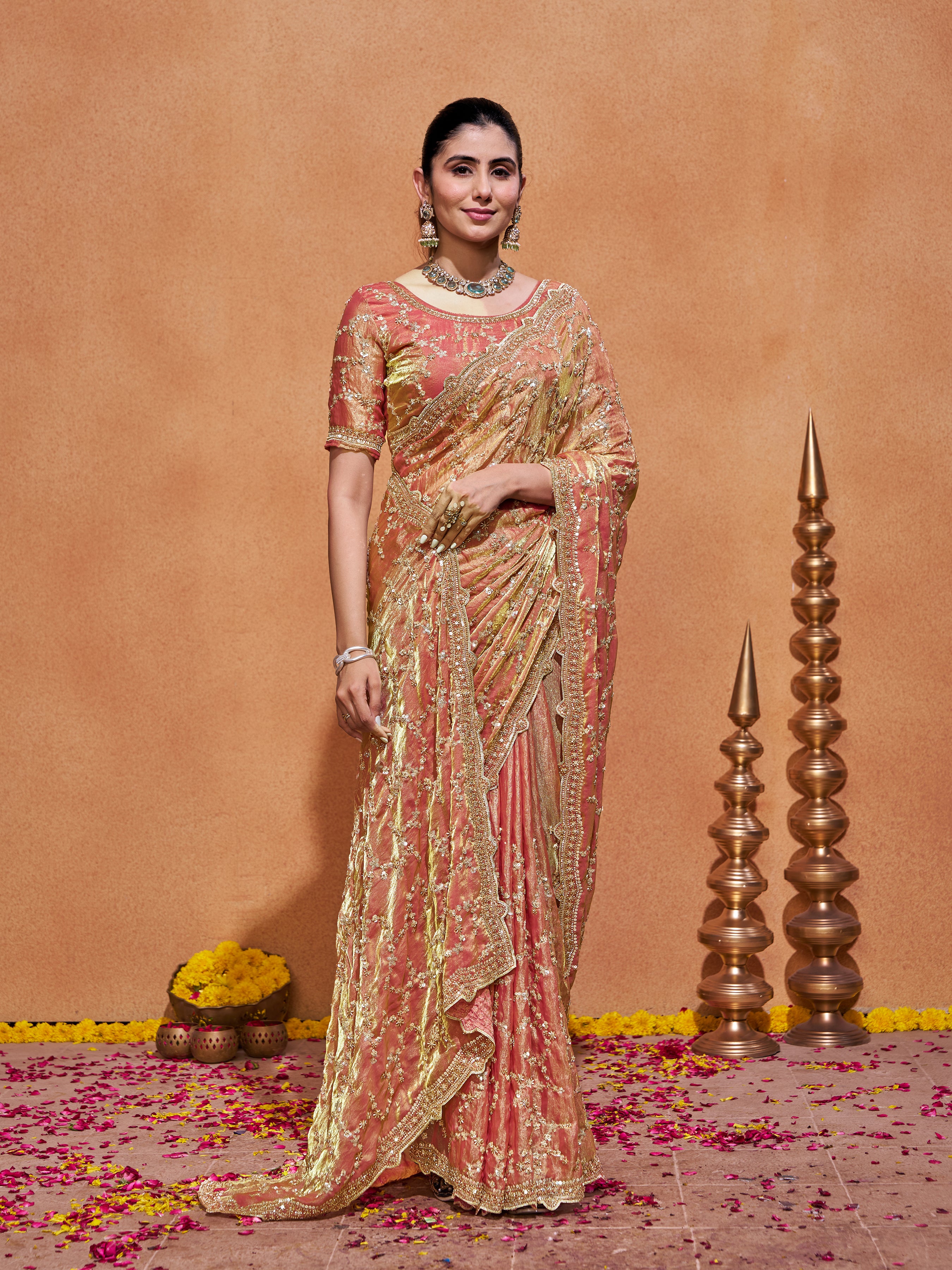 Varda Pure Satin Embroidered Saree
