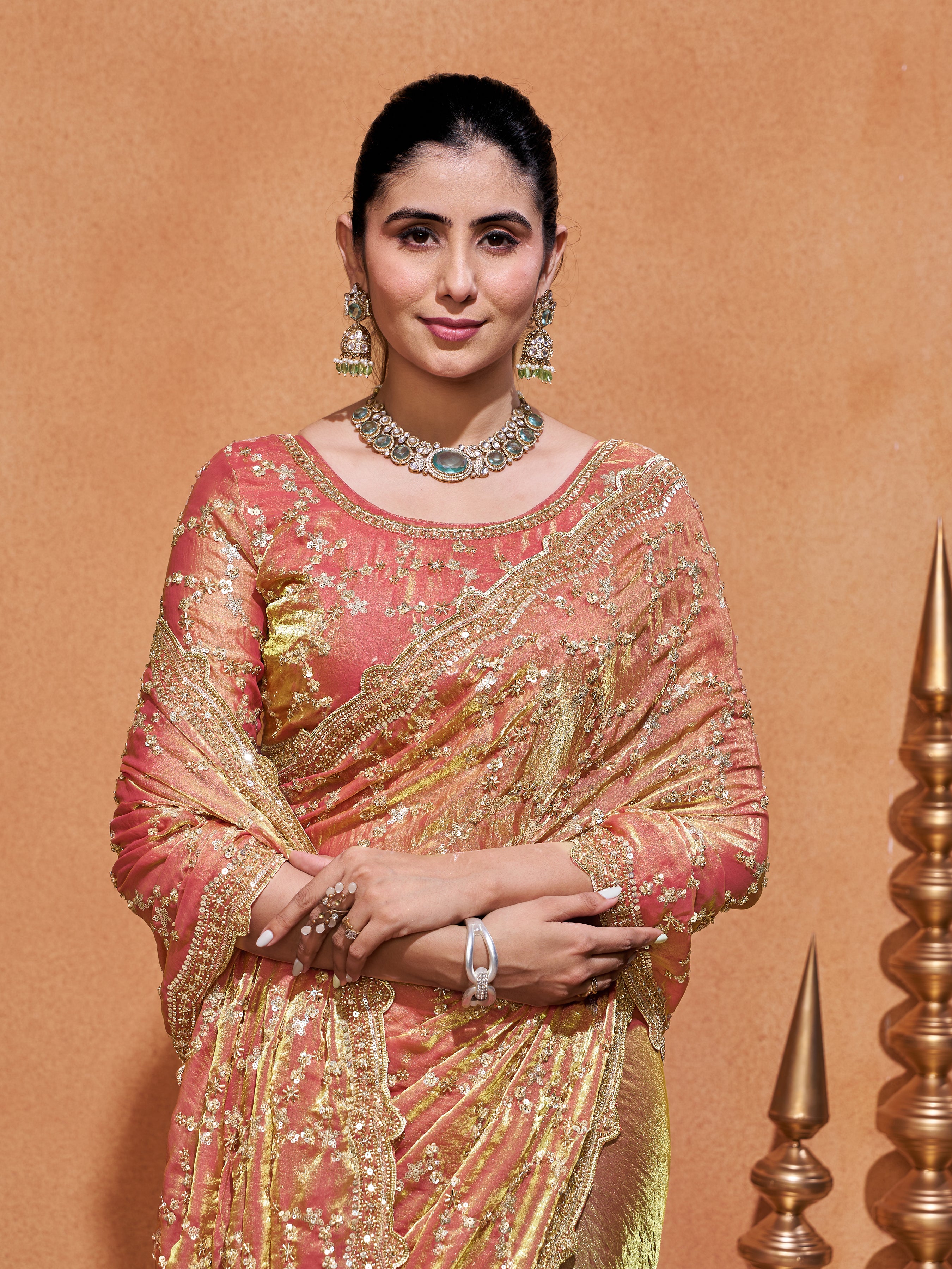 Varda Pure Satin Embroidered Saree