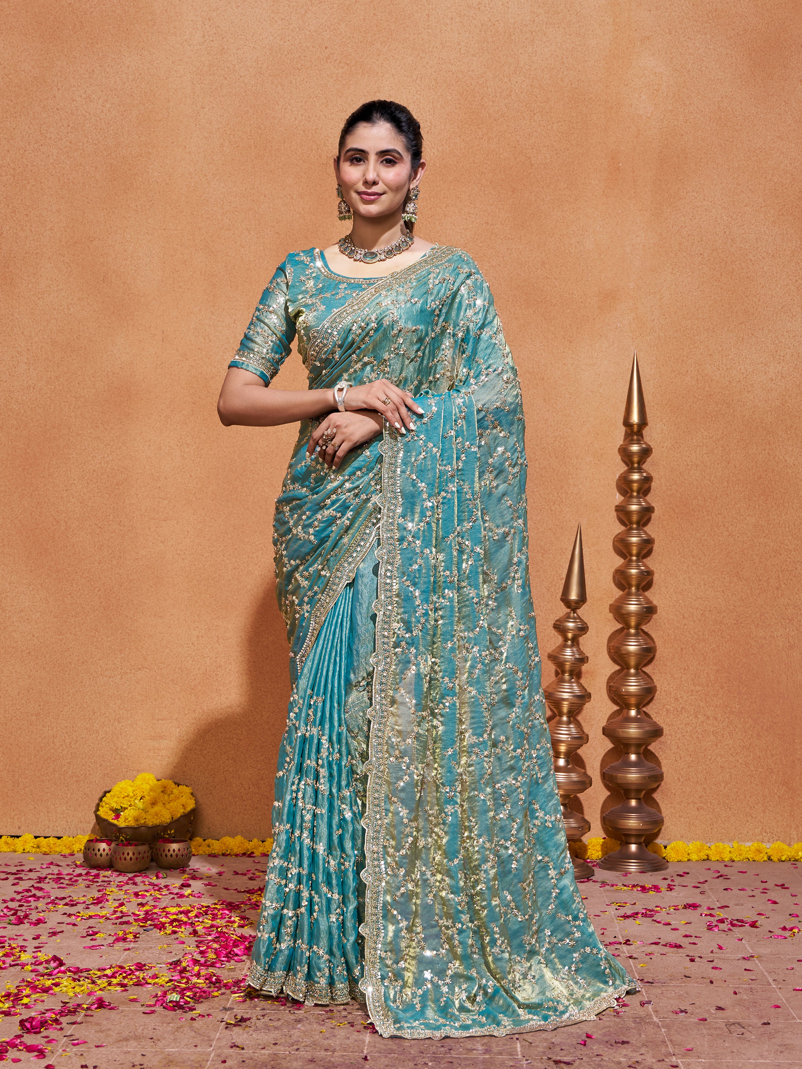 Varda Pure Satin Embroidered Saree