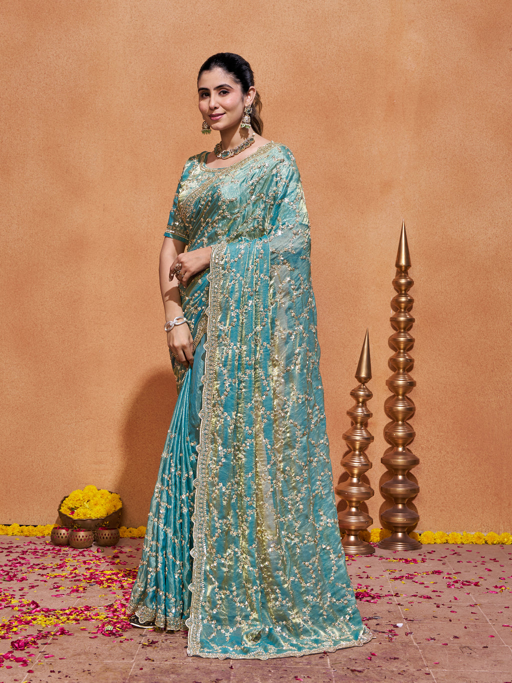 Varda Pure Satin Embroidered Saree
