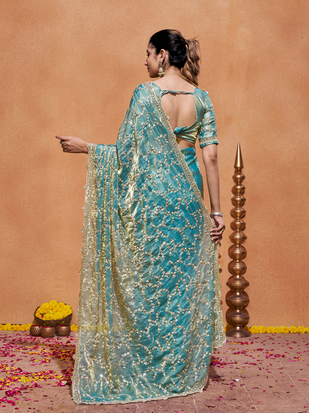 Varda Pure Satin Embroidered Saree