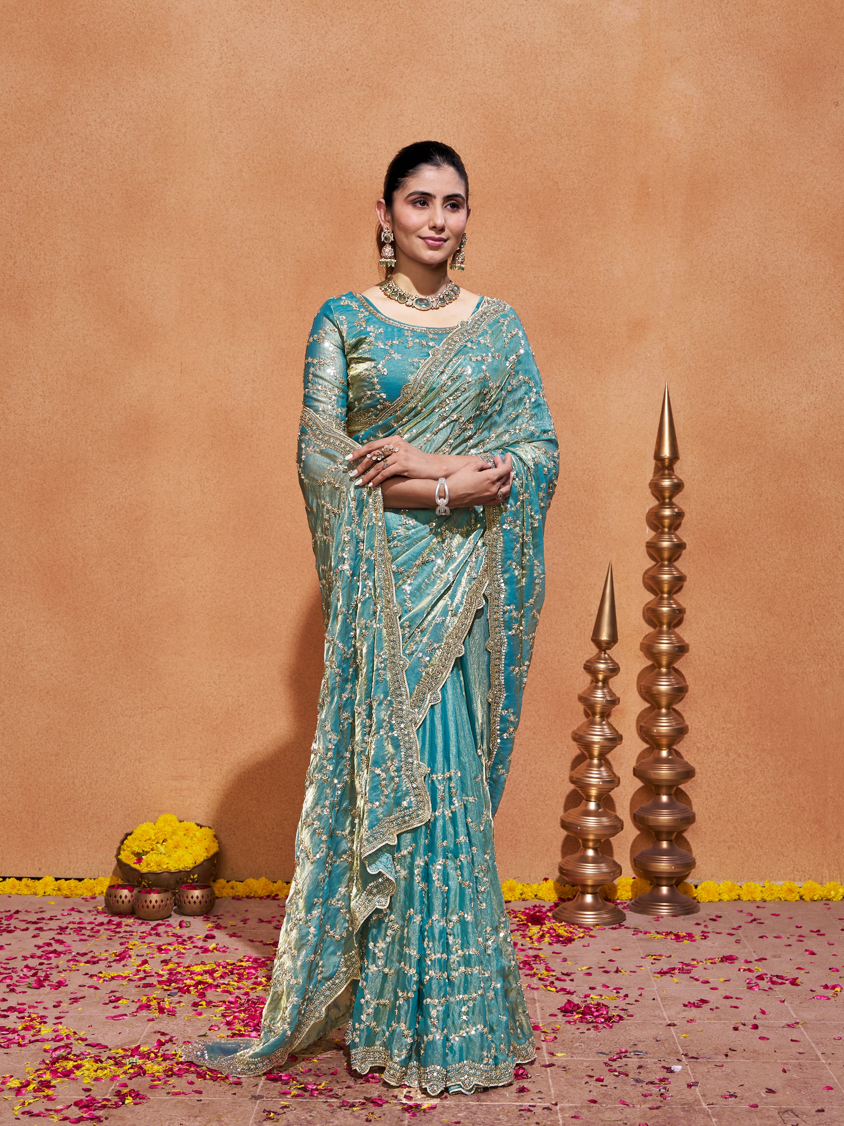 Varda Pure Satin Embroidered Saree