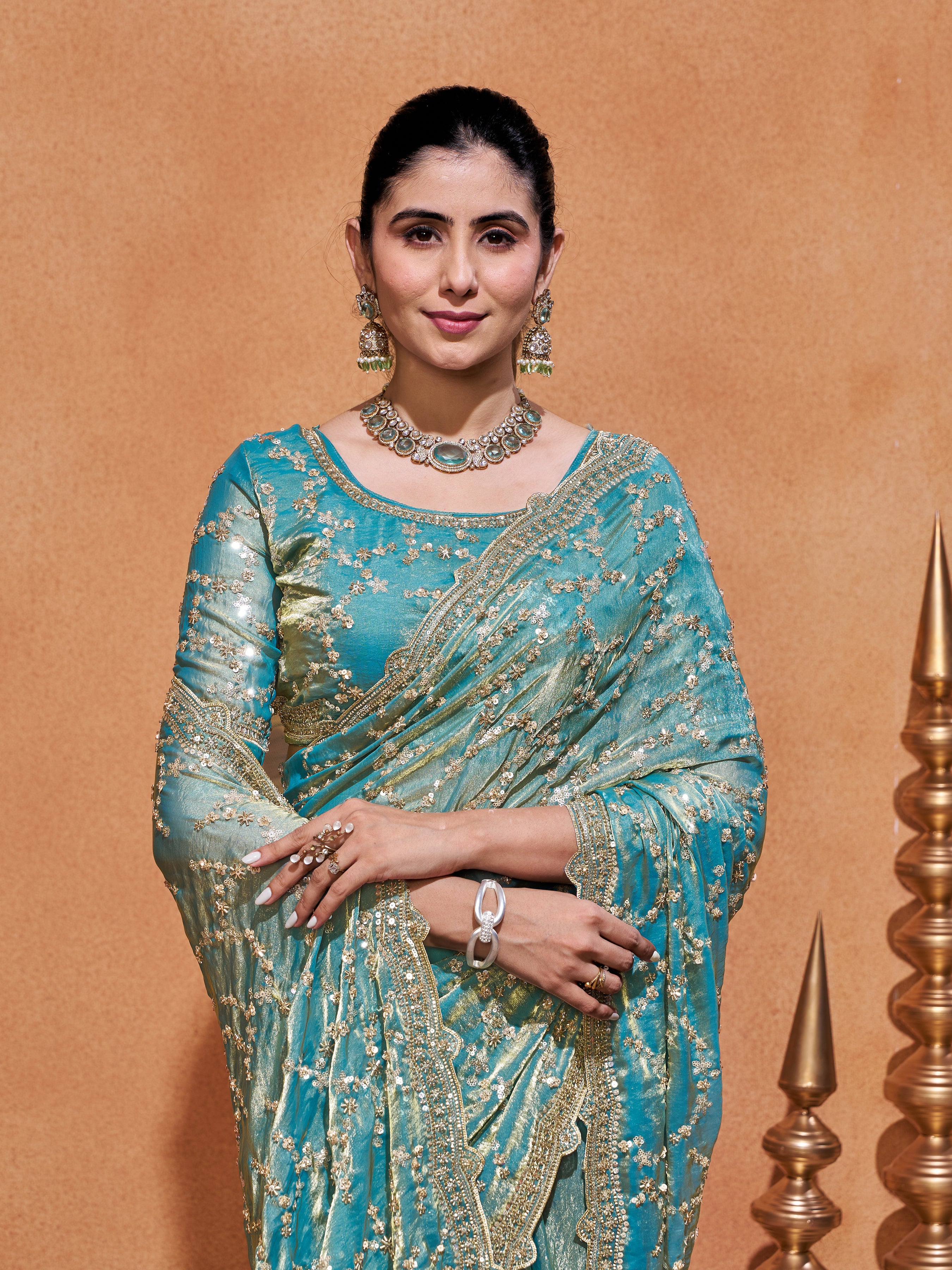 Varda Pure Satin Embroidered Saree