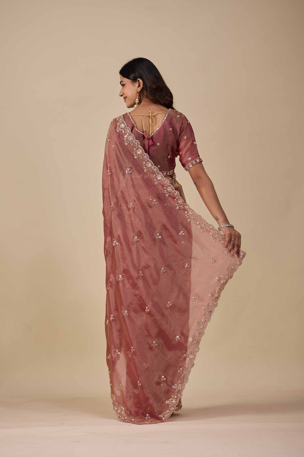 Jhankar — Embroidered Armani Gold Saree | Wearoma Couture