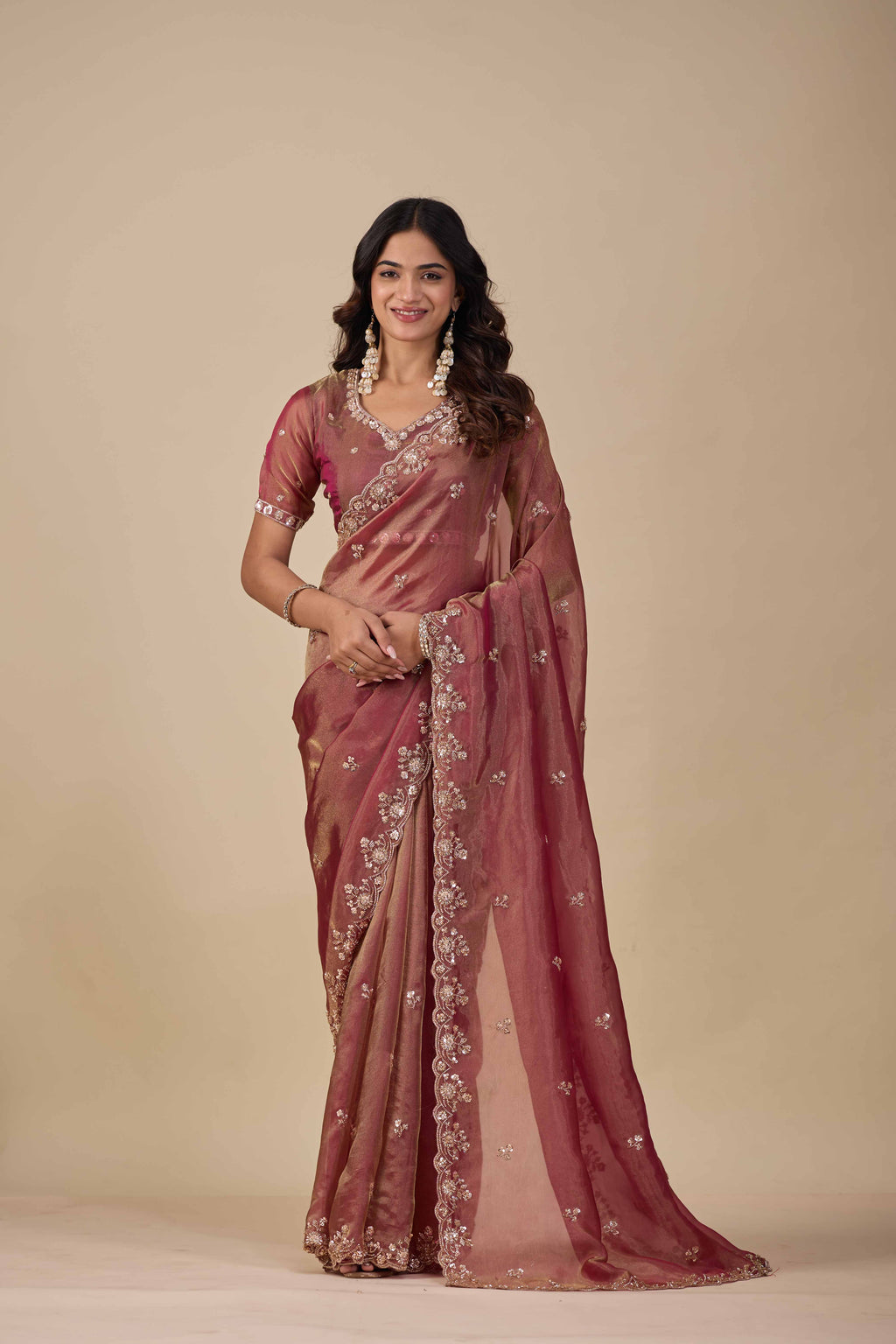 Jhankar — Embroidered Armani Gold Saree | Wearoma Couture