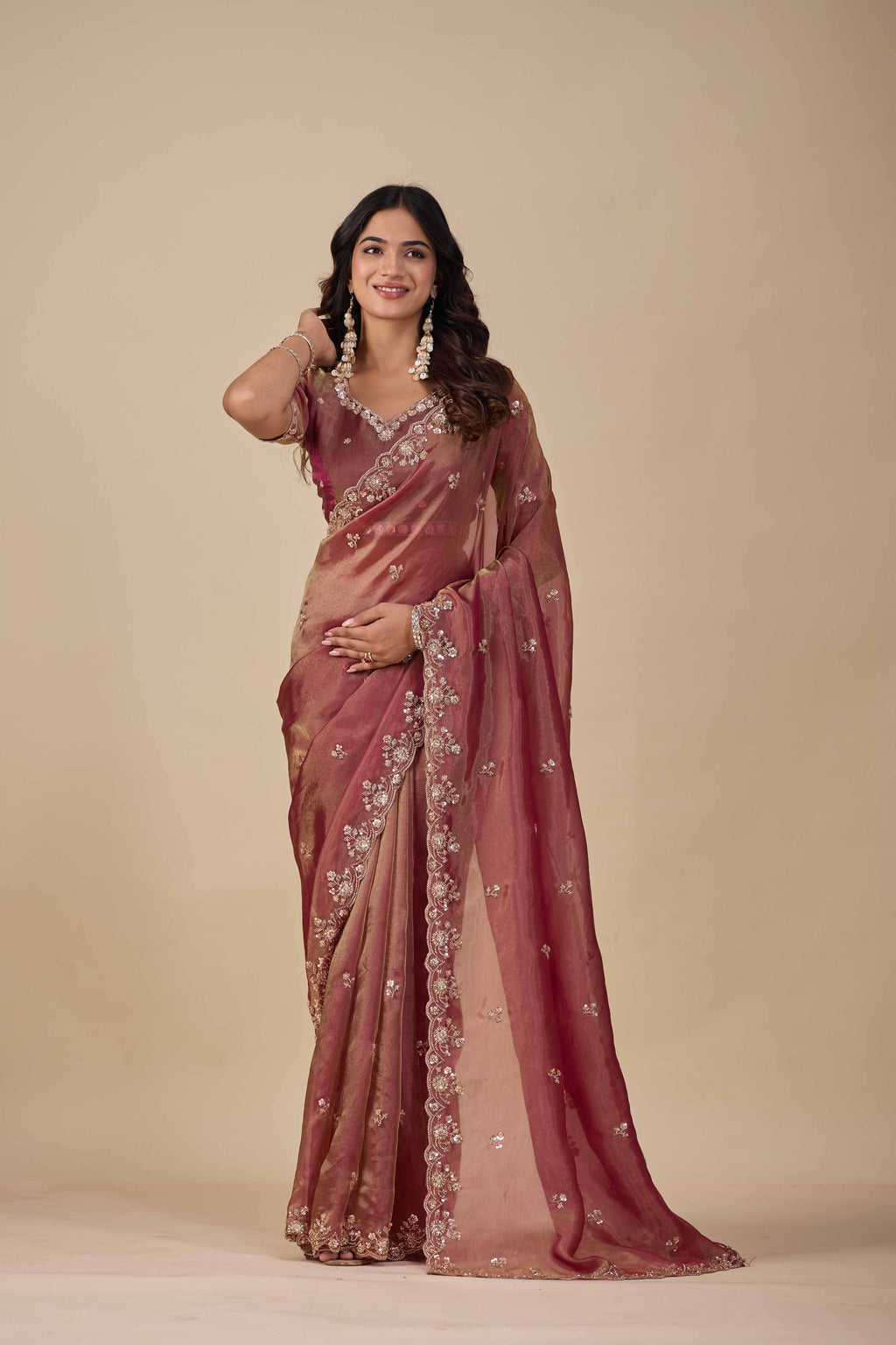 Jhankar — Embroidered Armani Gold Saree | Wearoma Couture