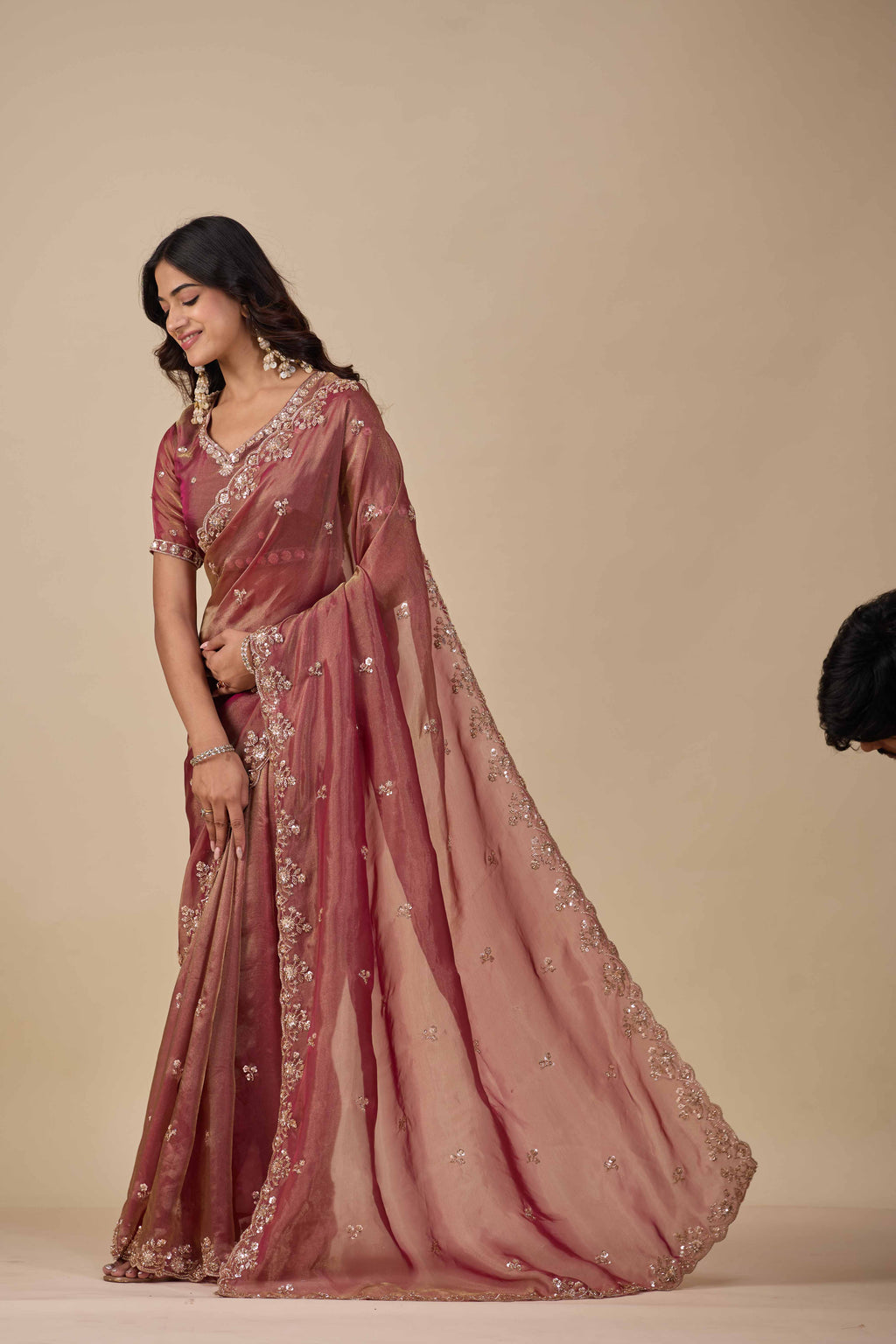 Jhankar — Embroidered Armani Gold Saree | Wearoma Couture