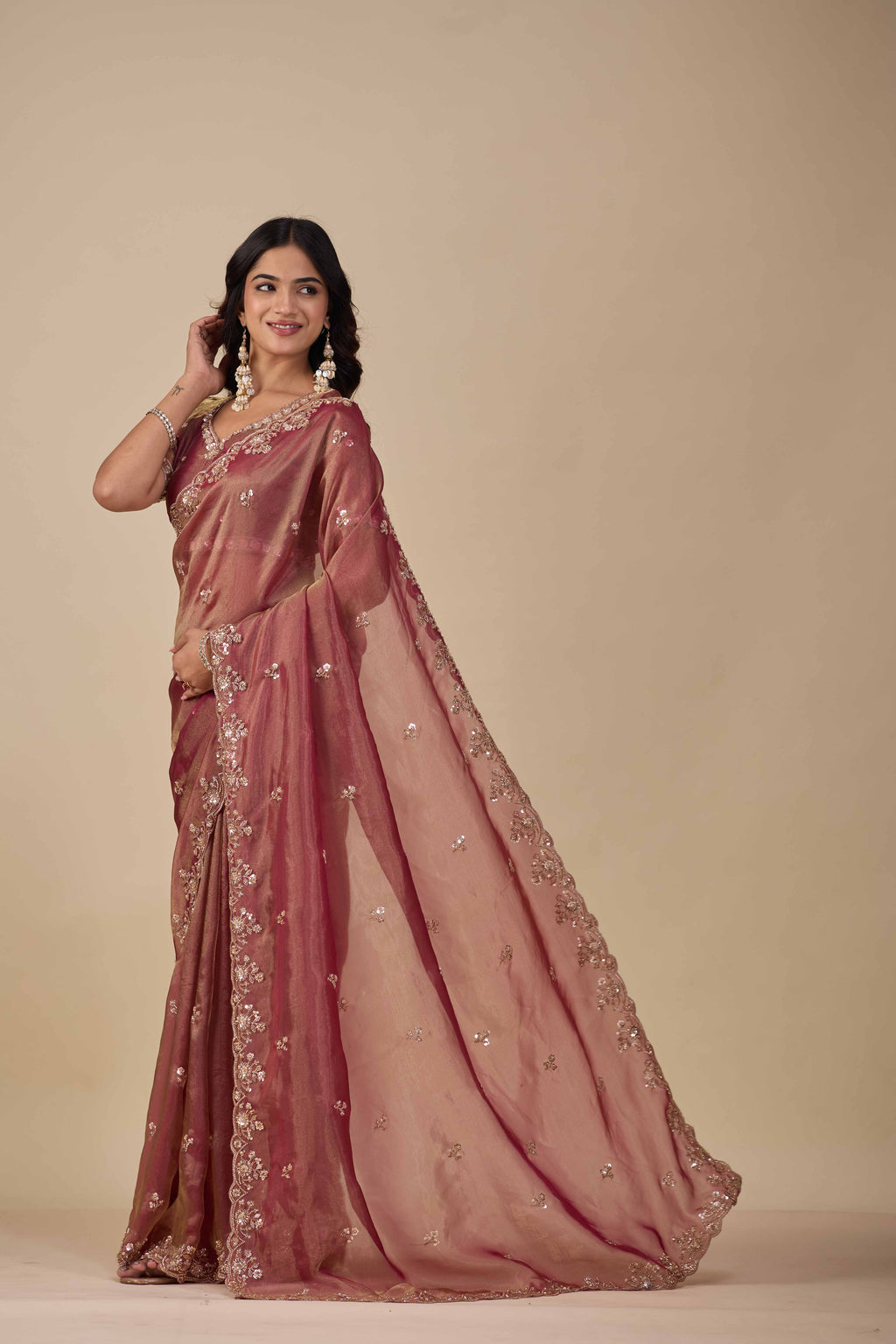 Jhankar — Embroidered Armani Gold Saree | Wearoma Couture