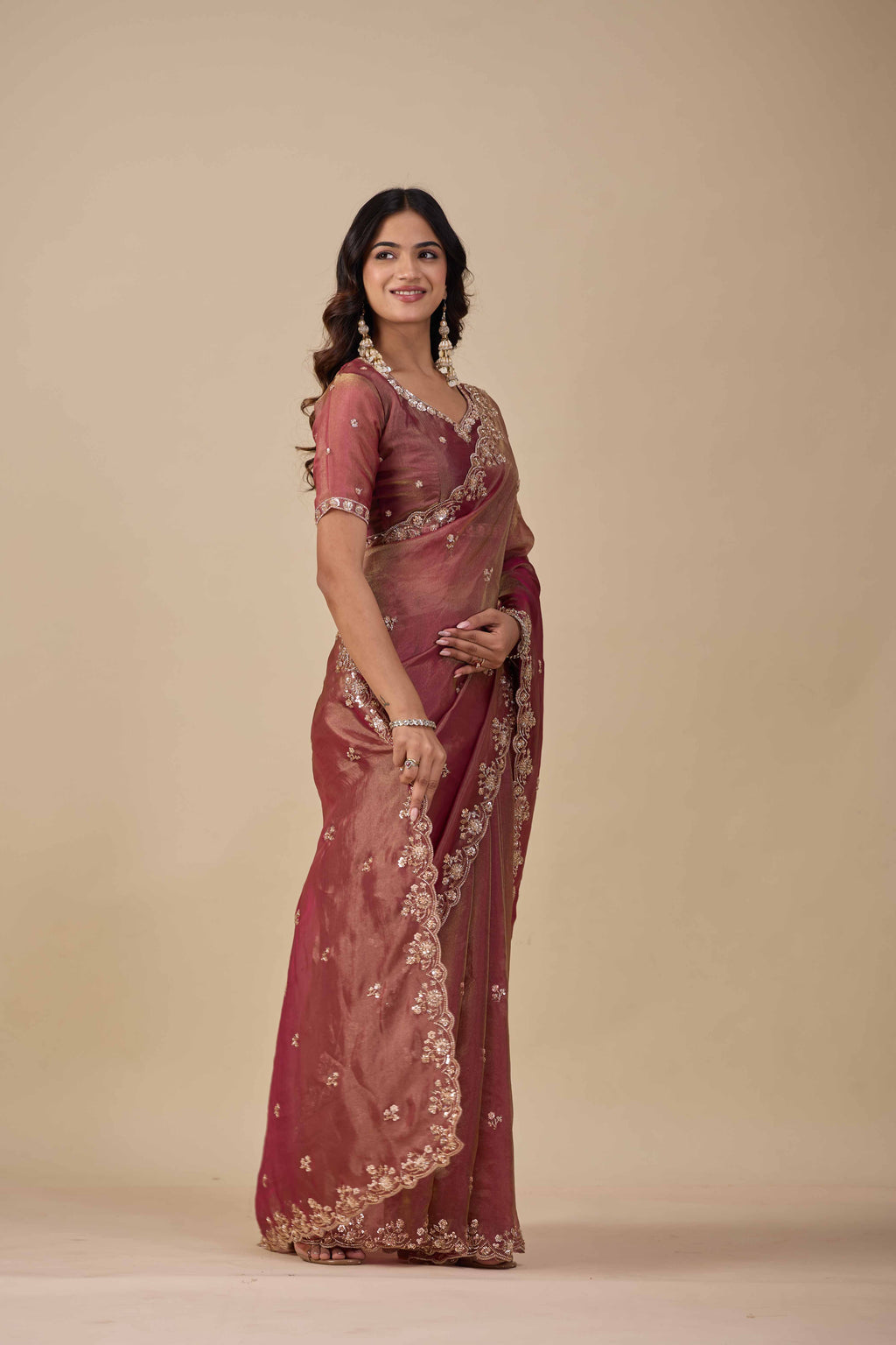 Jhankar — Embroidered Armani Gold Saree | Wearoma Couture