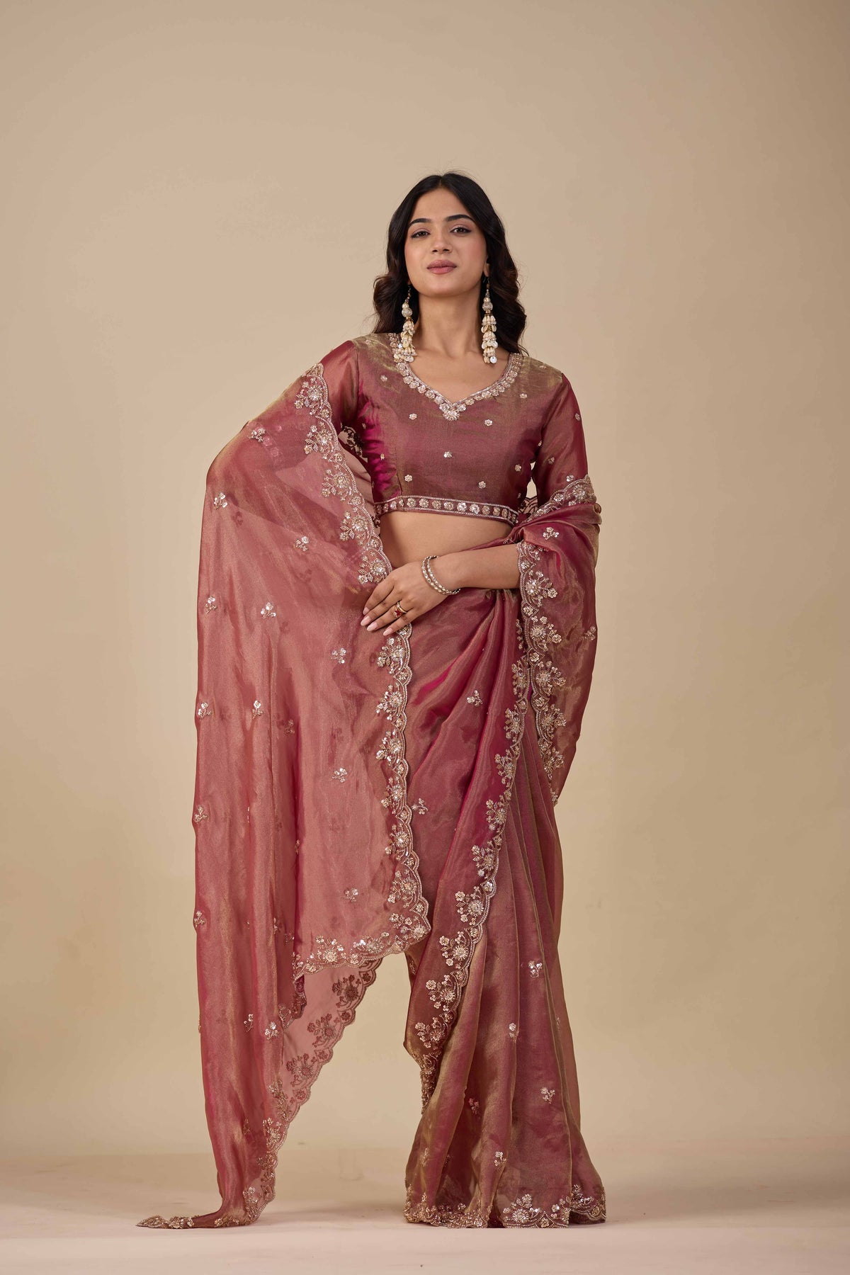 Jhankar — Embroidered Armani Gold Saree | Wearoma Couture