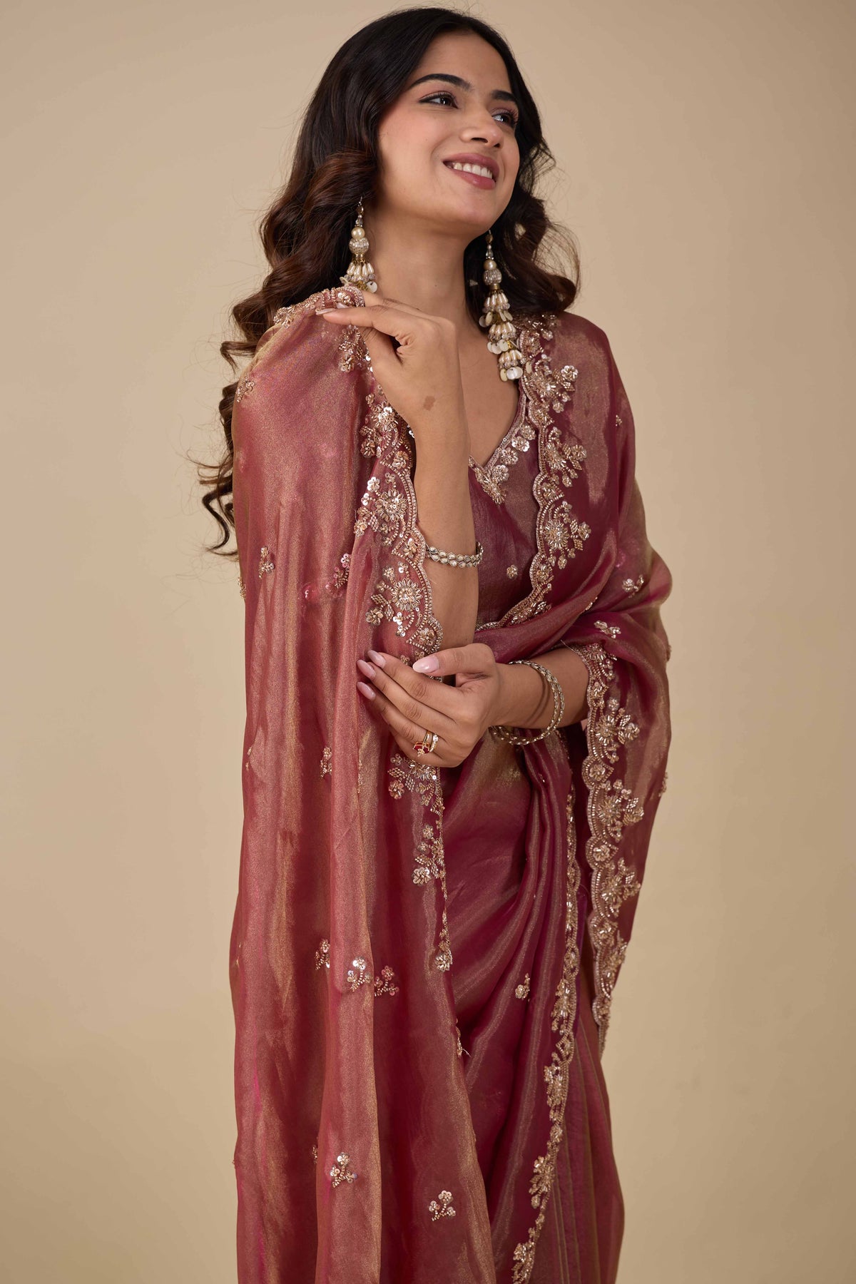 Jhankar — Embroidered Armani Gold Saree | Wearoma Couture
