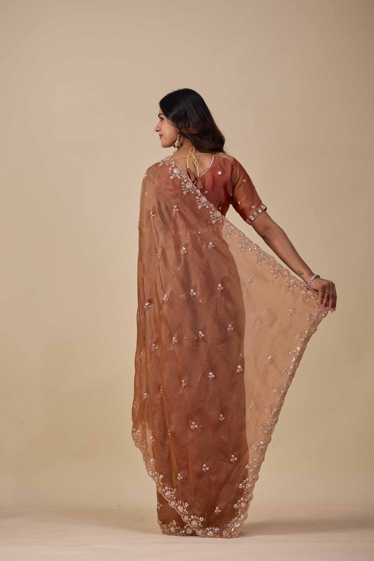 Jhankar — Embroidered Armani Gold Saree | Wearoma Couture
