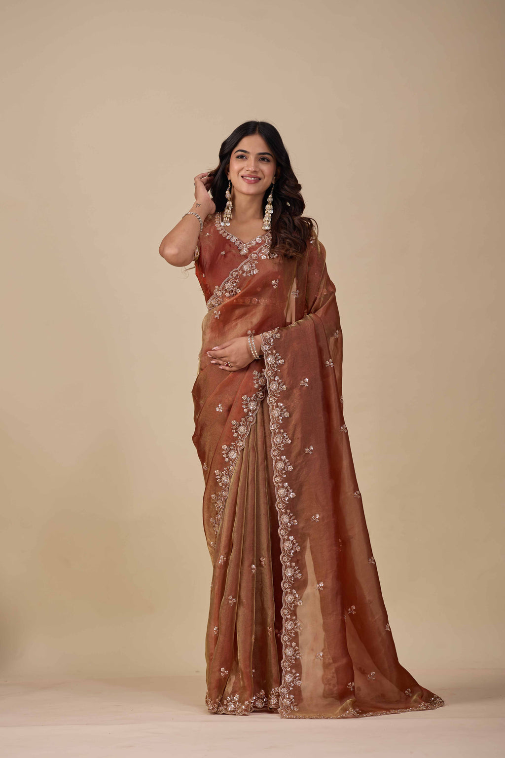 Jhankar — Embroidered Armani Gold Saree | Wearoma Couture