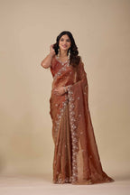 Jhankar — Embroidered Armani Gold Saree | Wearoma Couture