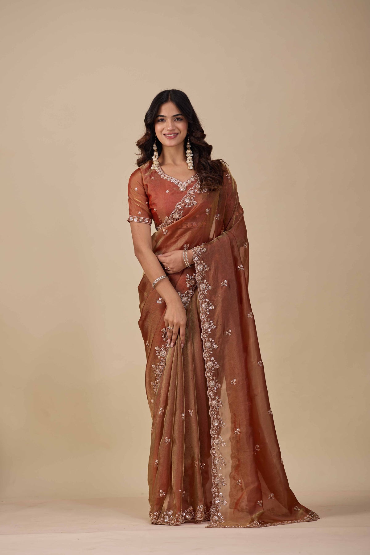 Jhankar — Embroidered Armani Gold Saree | Wearoma Couture