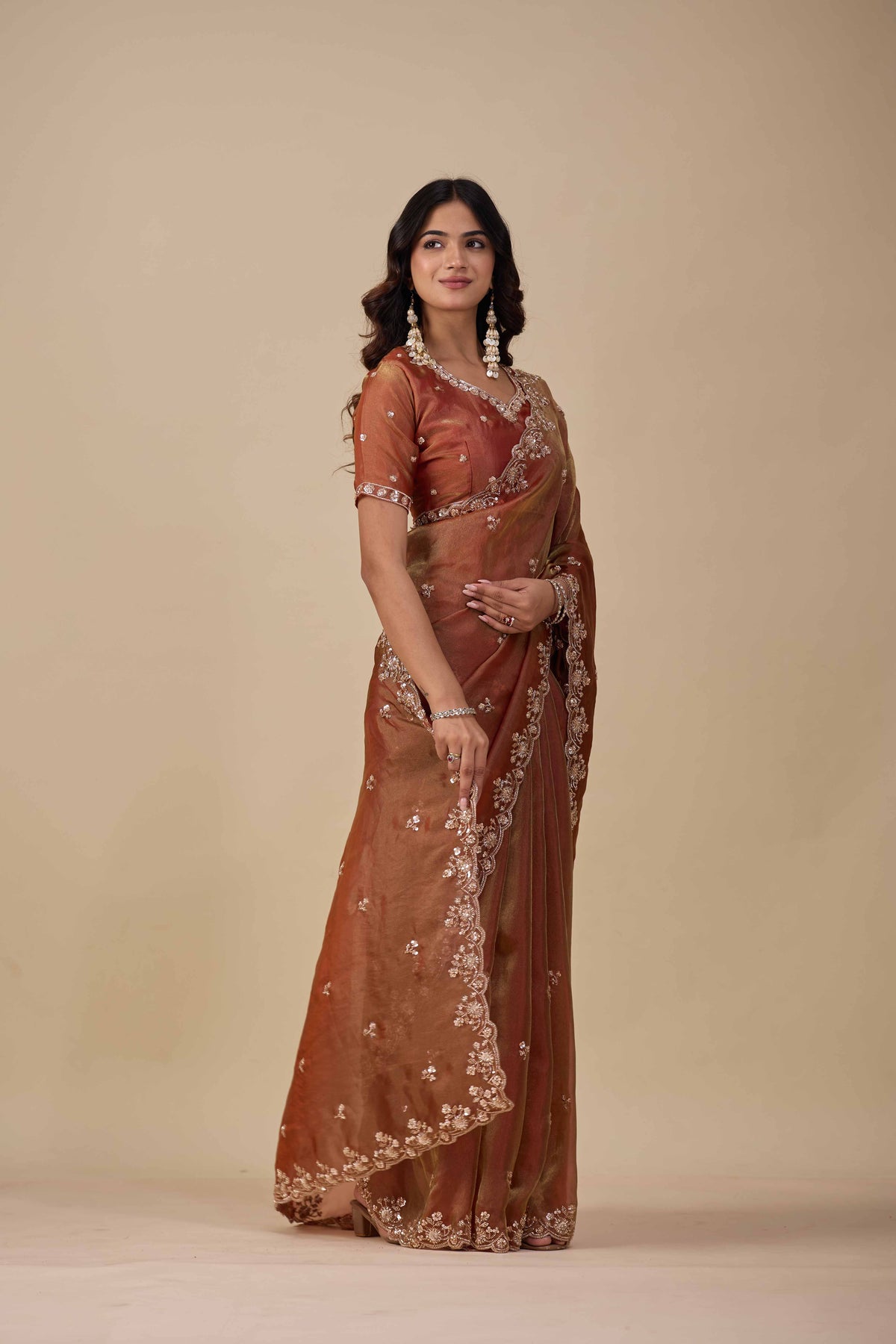 Jhankar — Embroidered Armani Gold Saree | Wearoma Couture
