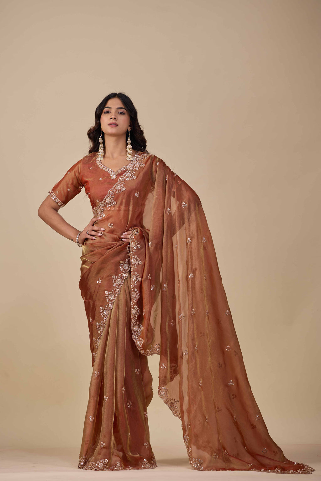 Jhankar — Embroidered Armani Gold Saree | Wearoma Couture