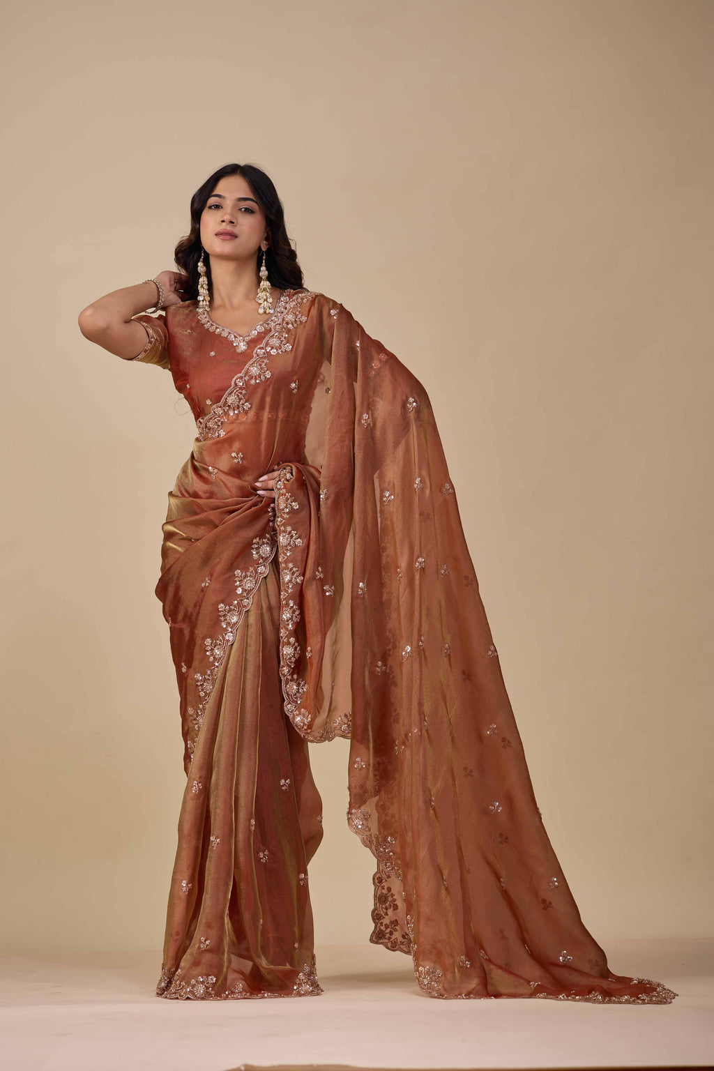 Jhankar — Embroidered Armani Gold Saree | Wearoma Couture