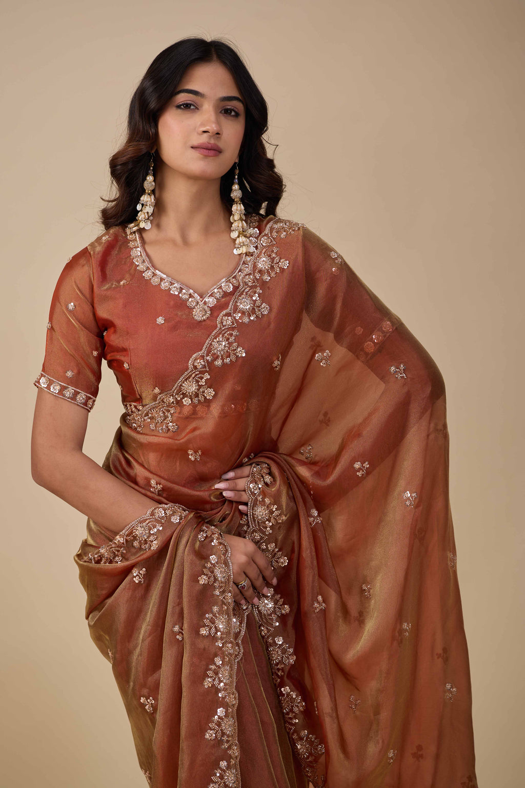Jhankar — Embroidered Armani Gold Saree | Wearoma Couture