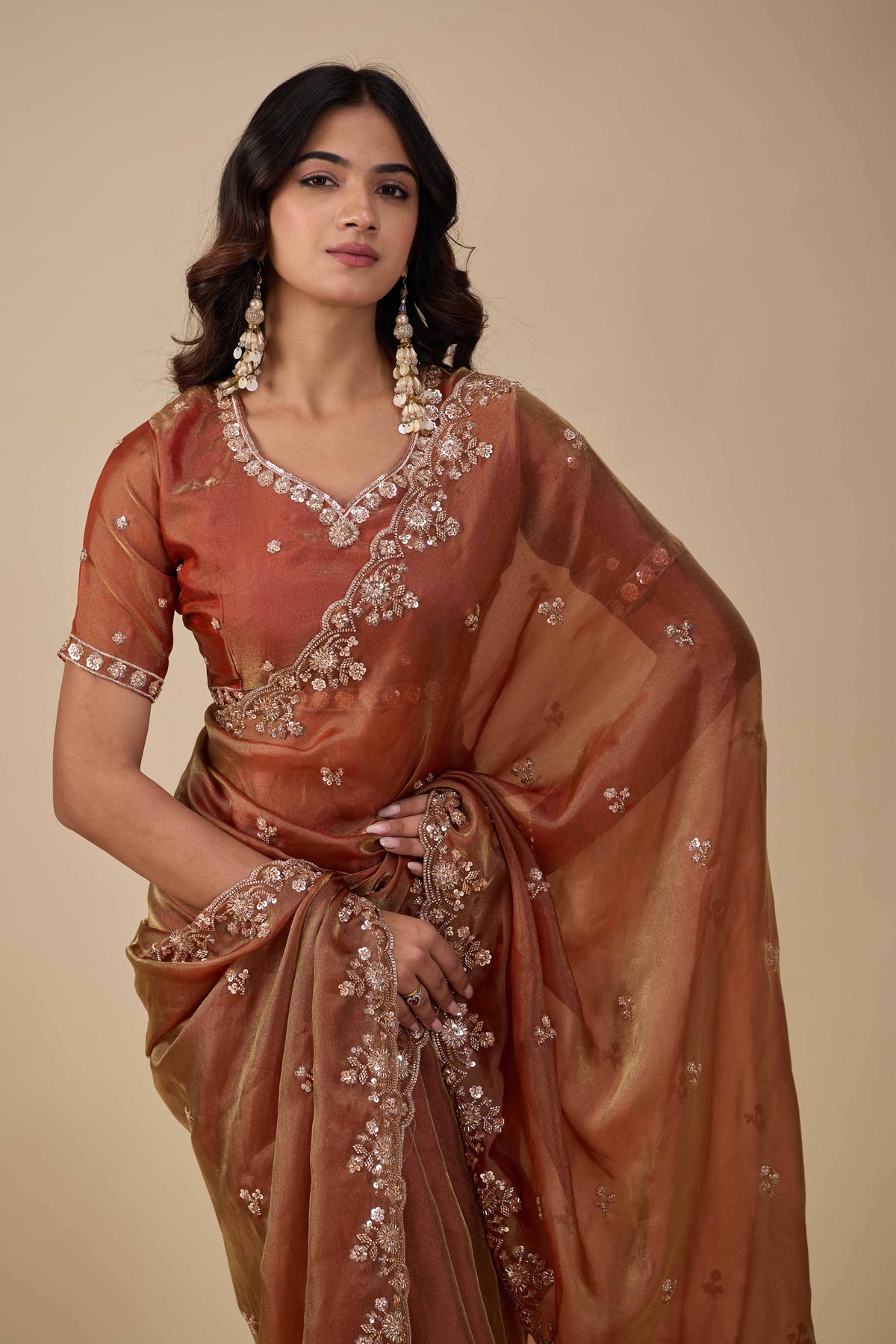 Jhankar — Embroidered Armani Gold Saree | Wearoma Couture