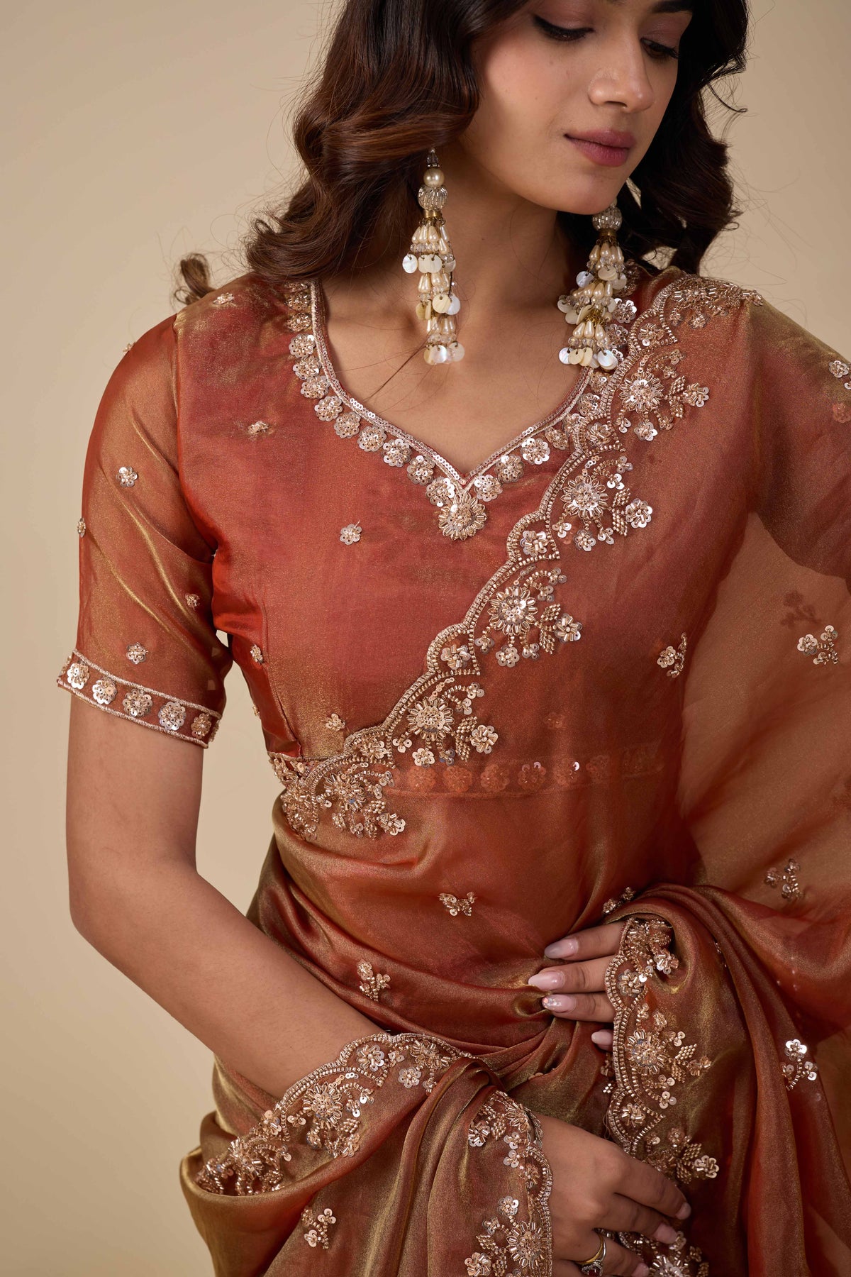 Jhankar — Embroidered Armani Gold Saree | Wearoma Couture