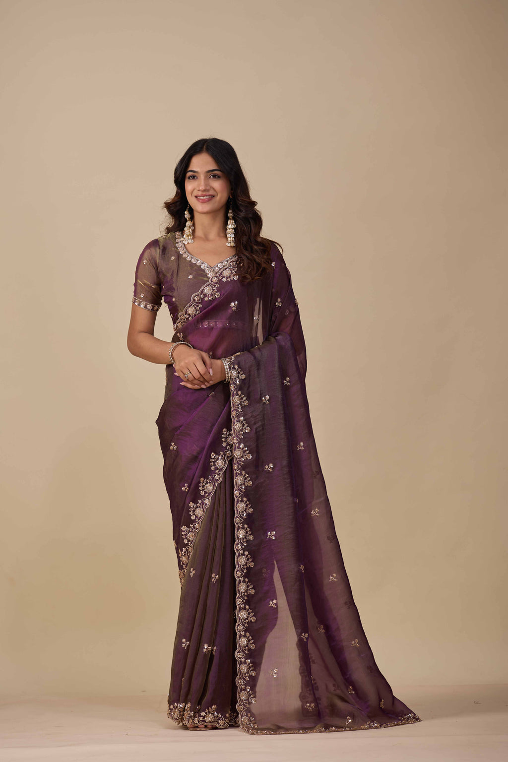 Jhankar — Embroidered Armani Gold Saree | Wearoma Couture