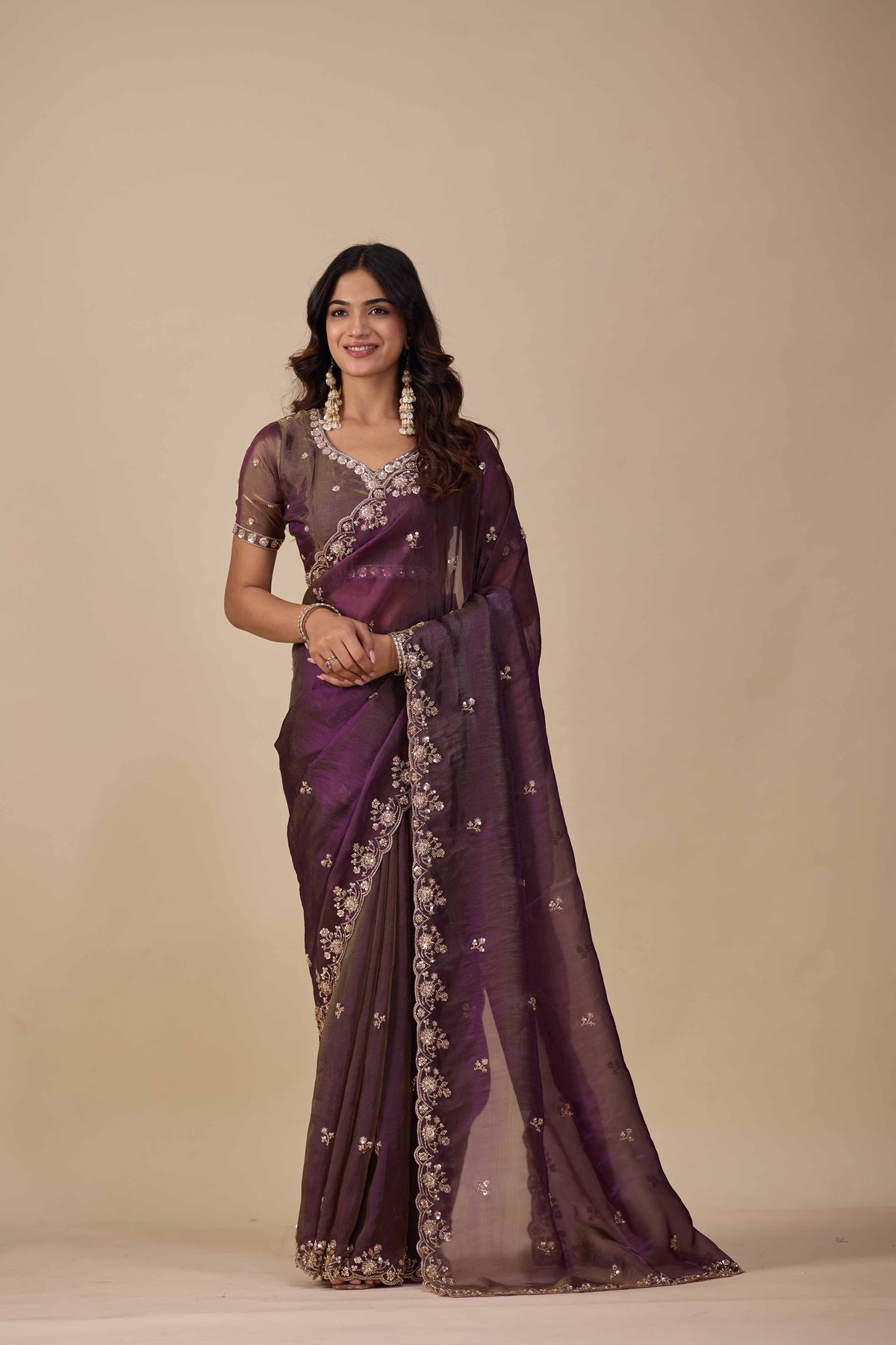 Jhankar — Embroidered Armani Gold Saree | Wearoma Couture