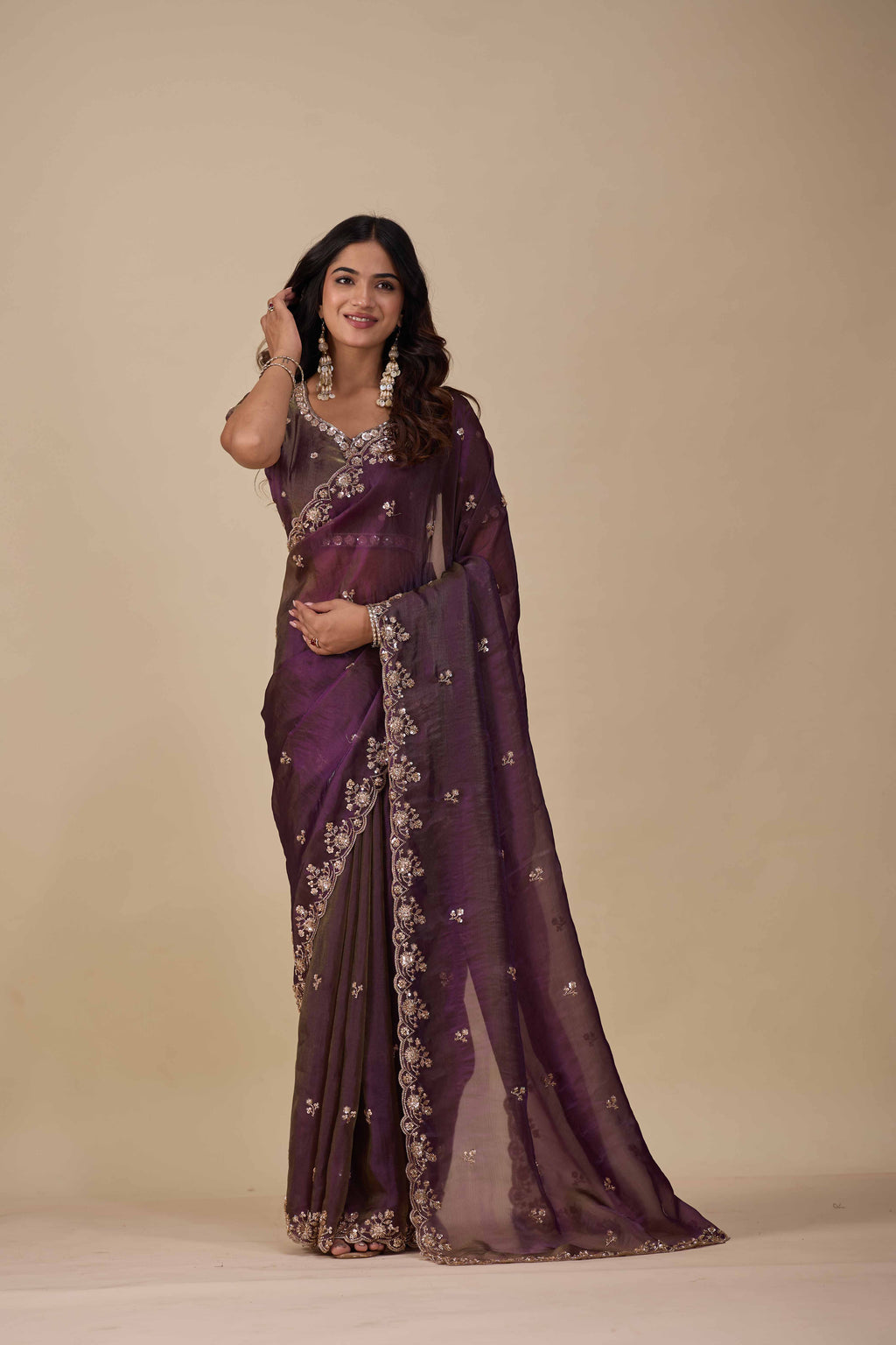 Jhankar — Embroidered Armani Gold Saree | Wearoma Couture