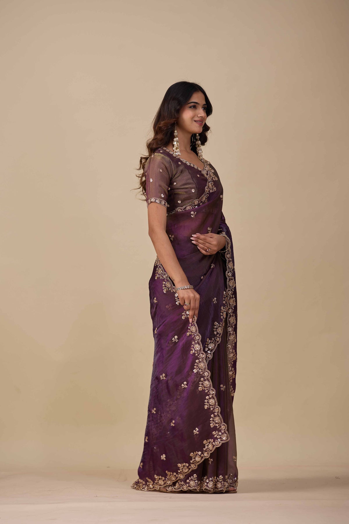 Jhankar — Embroidered Armani Gold Saree | Wearoma Couture