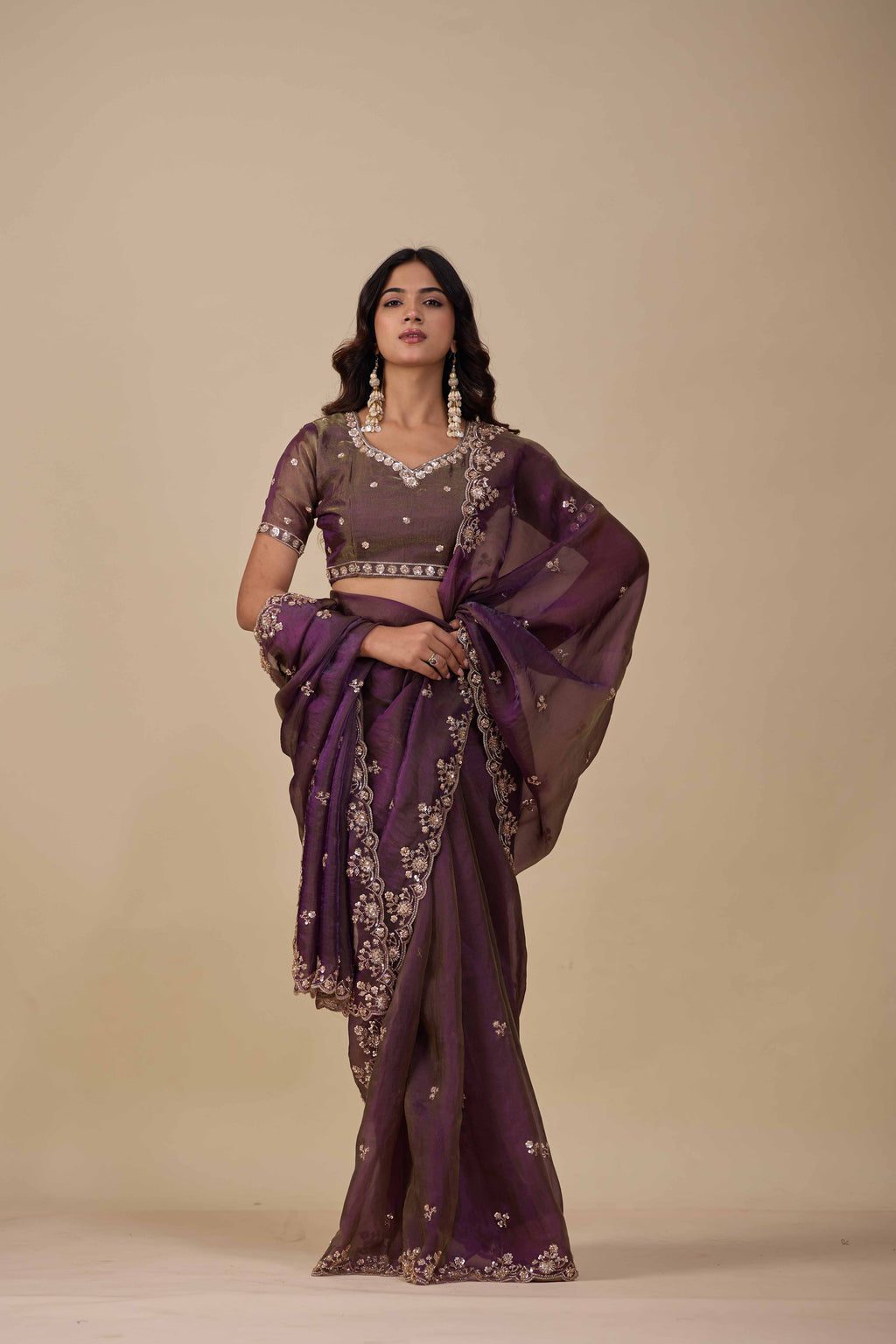 Jhankar — Embroidered Armani Gold Saree | Wearoma Couture