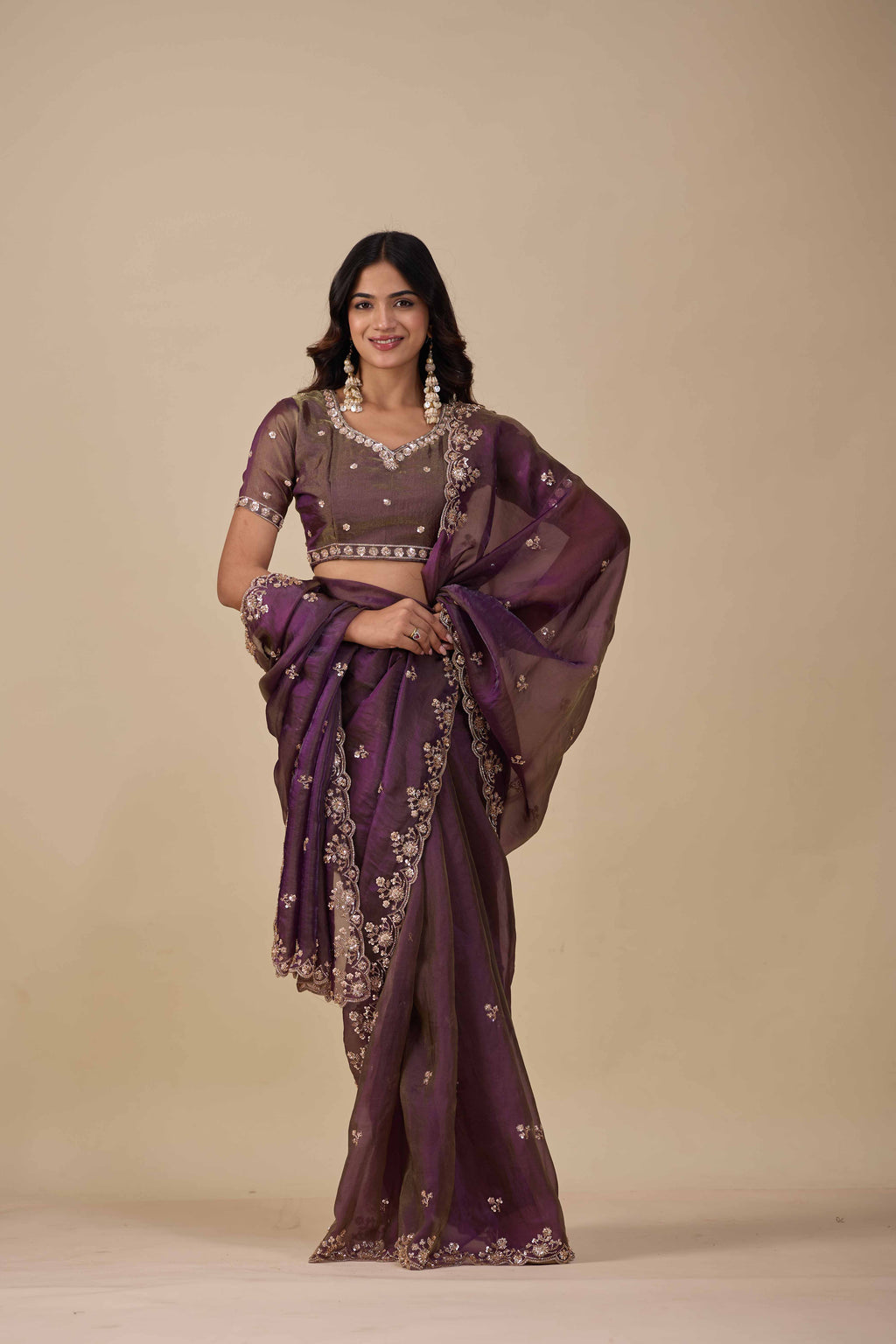 Jhankar — Embroidered Armani Gold Saree | Wearoma Couture