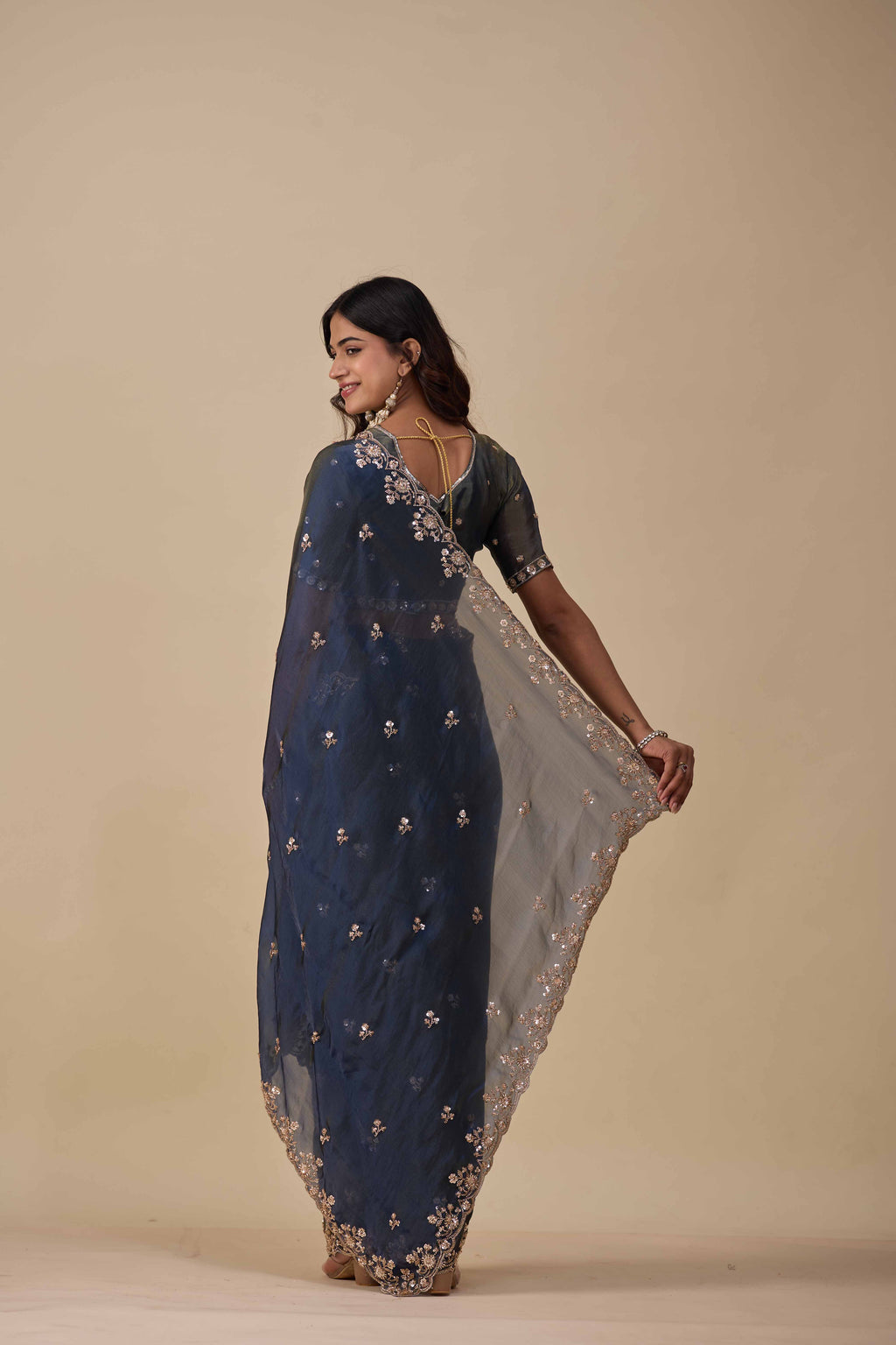 Jhankar — Embroidered Armani Gold Saree | Wearoma Couture