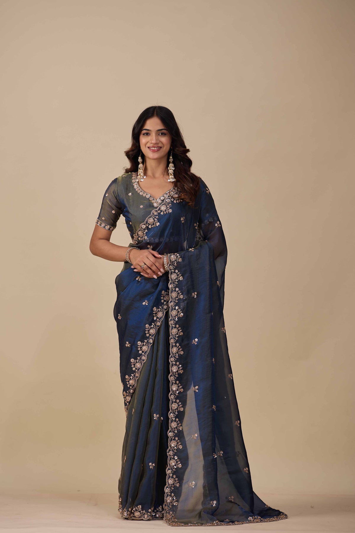 Jhankar — Embroidered Armani Gold Saree | Wearoma Couture