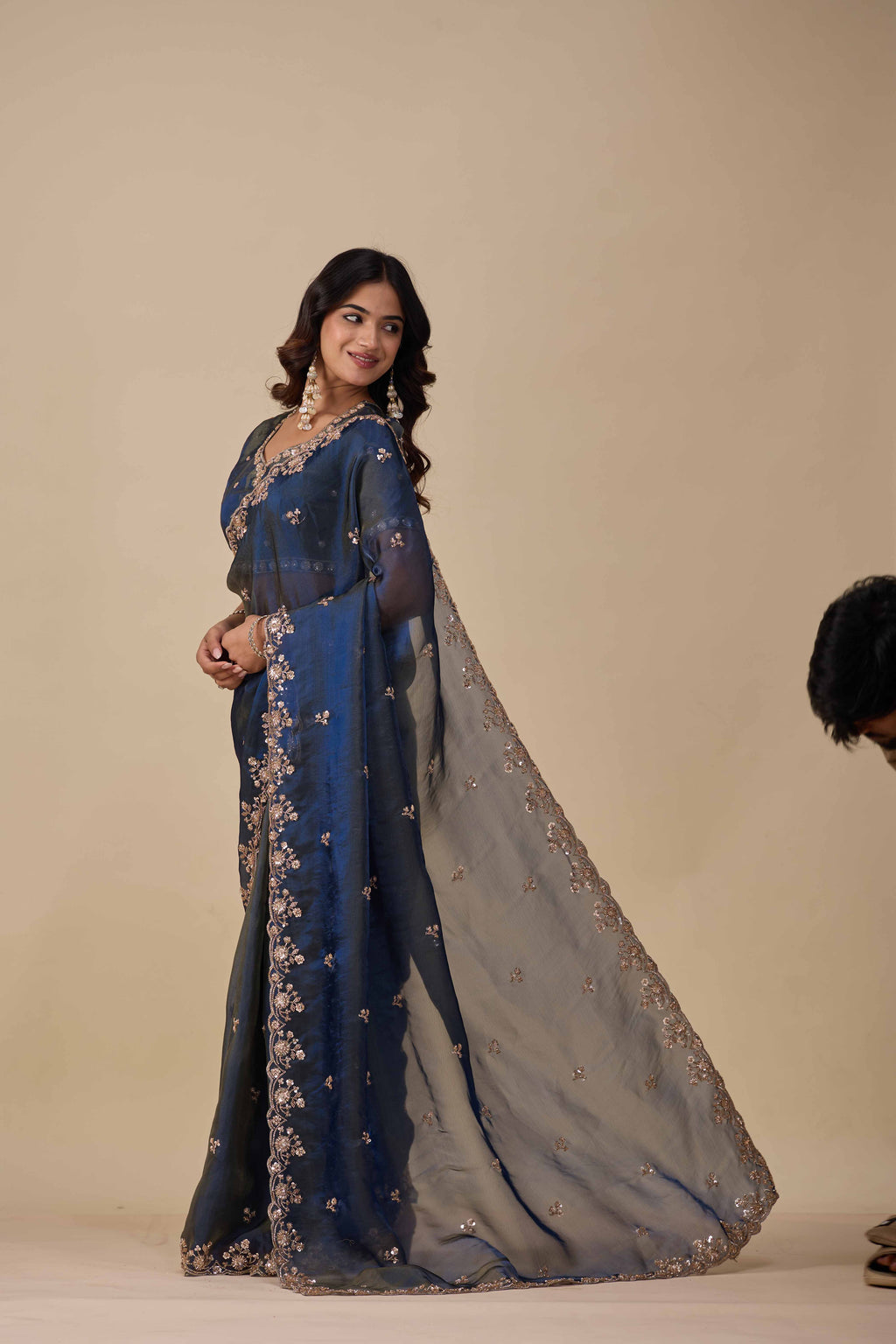 Jhankar — Embroidered Armani Gold Saree | Wearoma Couture