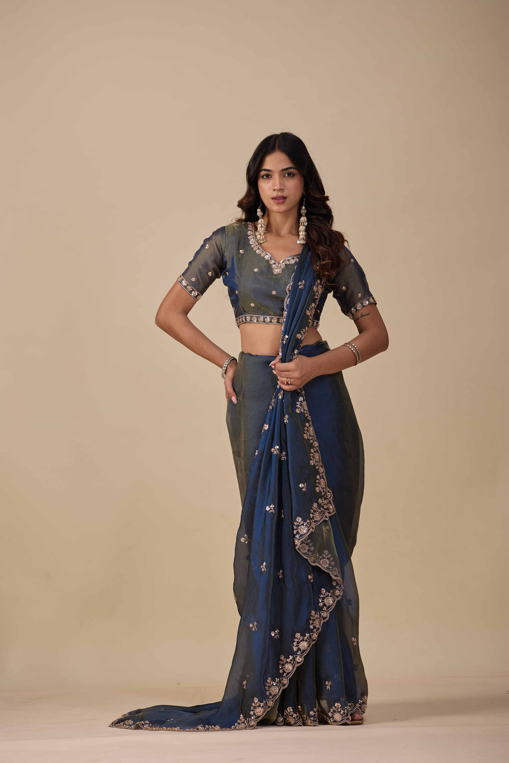 Jhankar — Embroidered Armani Gold Saree | Wearoma Couture