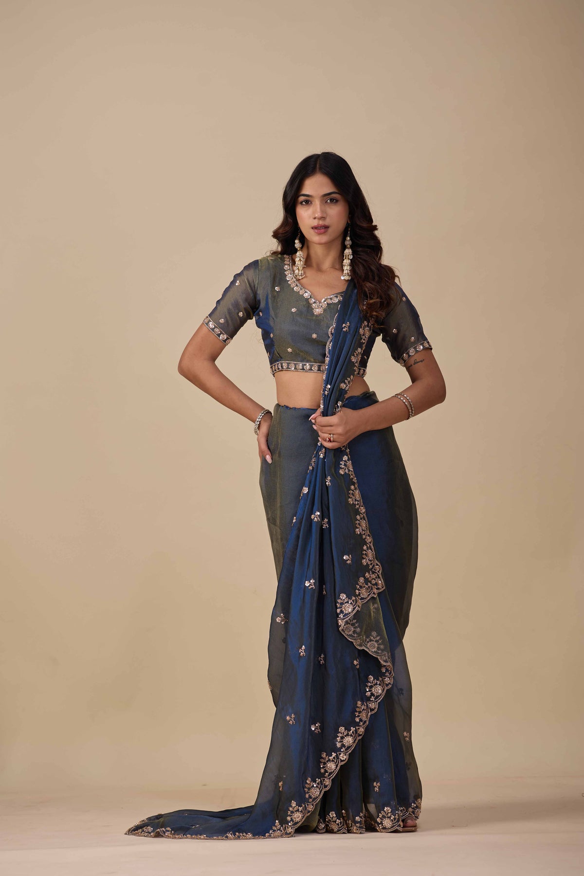 Jhankar — Embroidered Armani Gold Saree | Wearoma Couture