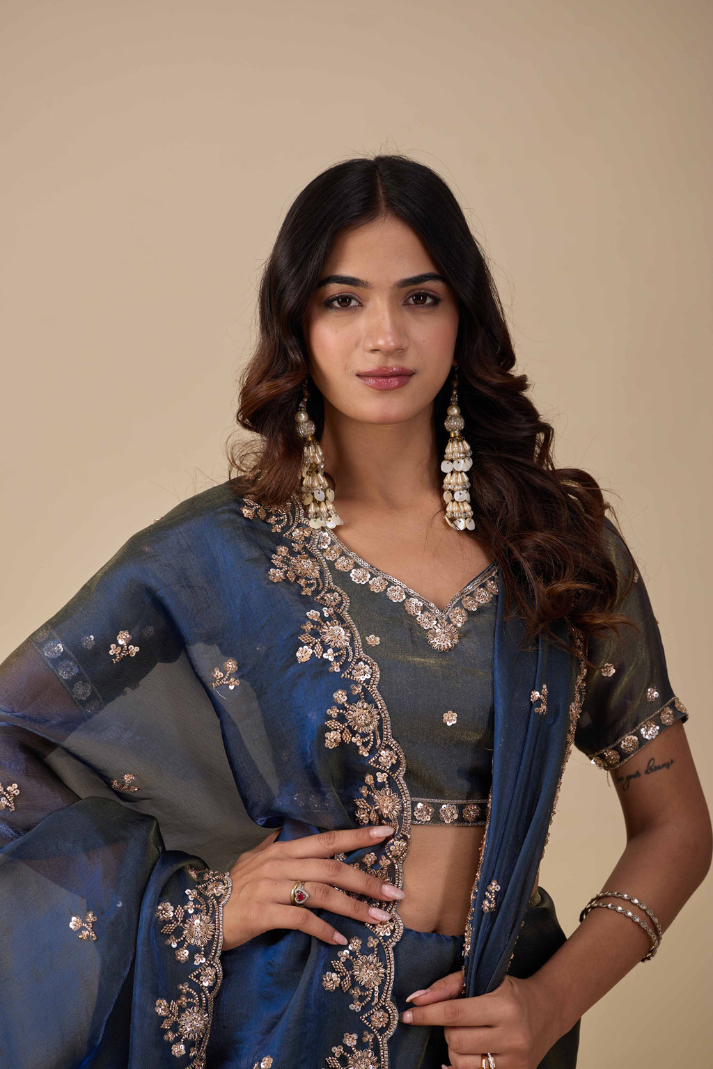 Jhankar — Embroidered Armani Gold Saree | Wearoma Couture