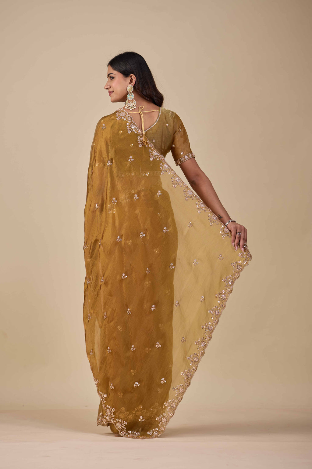 Jhankar — Embroidered Armani Gold Saree | Wearoma Couture