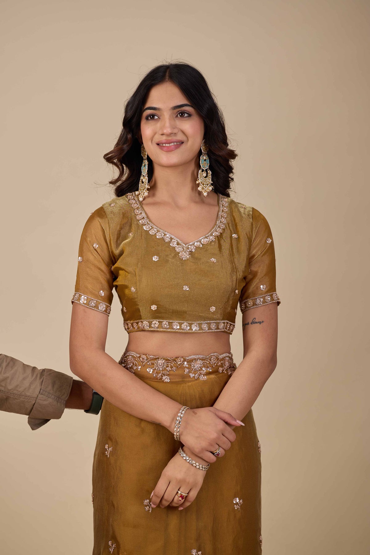 Jhankar — Embroidered Armani Gold Saree | Wearoma Couture