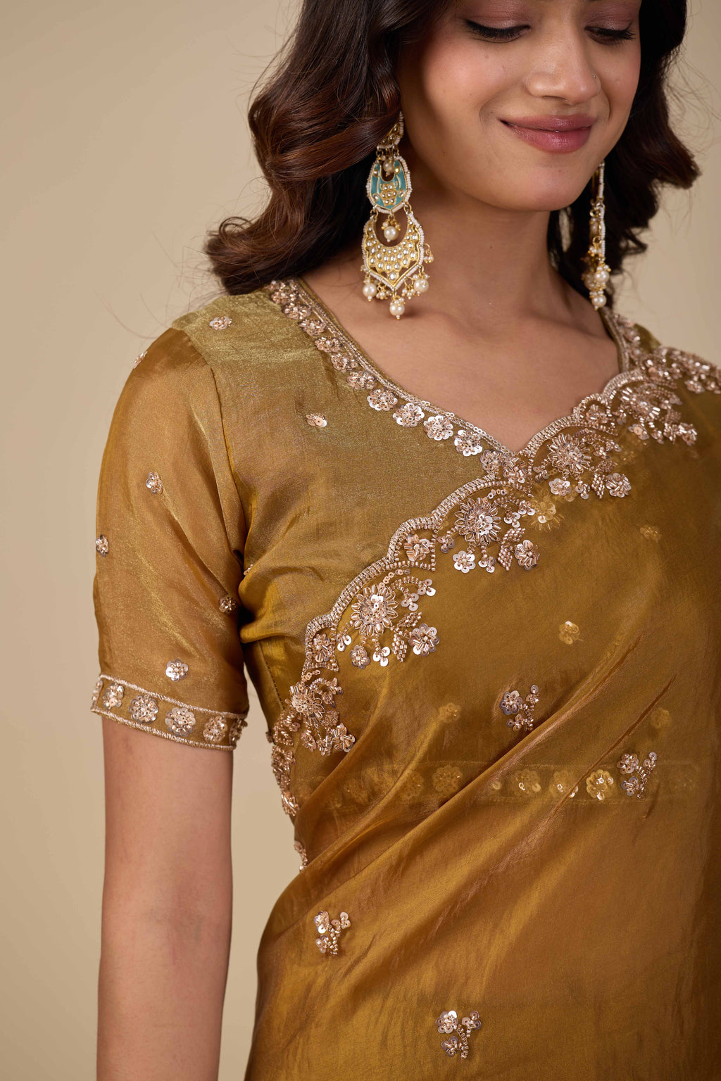 Jhankar — Embroidered Armani Gold Saree | Wearoma Couture