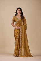 Jhankar — Embroidered Armani Gold Saree | Wearoma Couture
