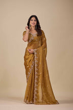 Jhankar — Embroidered Armani Gold Saree | Wearoma Couture
