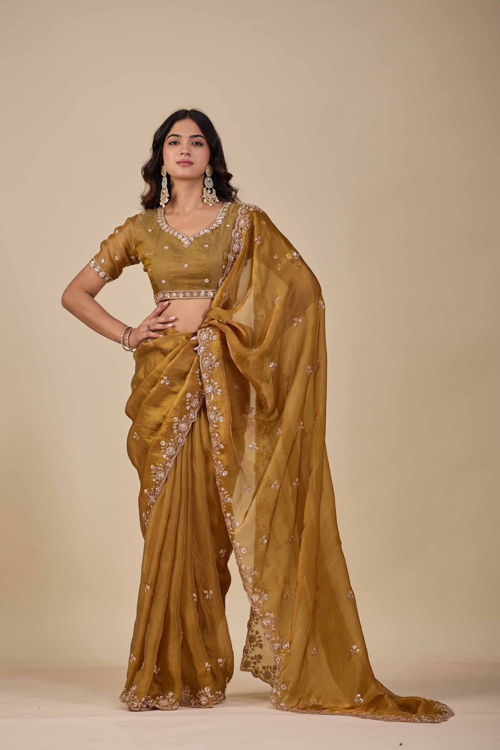 Jhankar — Embroidered Armani Gold Saree | Wearoma Couture