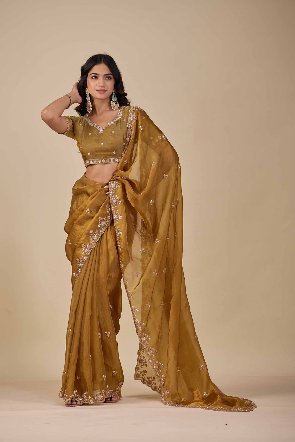 Jhankar — Embroidered Armani Gold Saree | Wearoma Couture