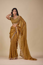 Jhankar — Embroidered Armani Gold Saree | Wearoma Couture