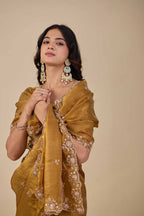 Jhankar — Embroidered Armani Gold Saree | Wearoma Couture
