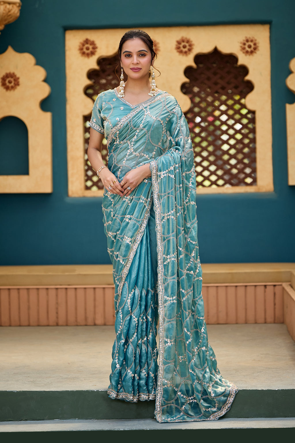 Chanda Saree – Sequin & Cutdana Jaal Work