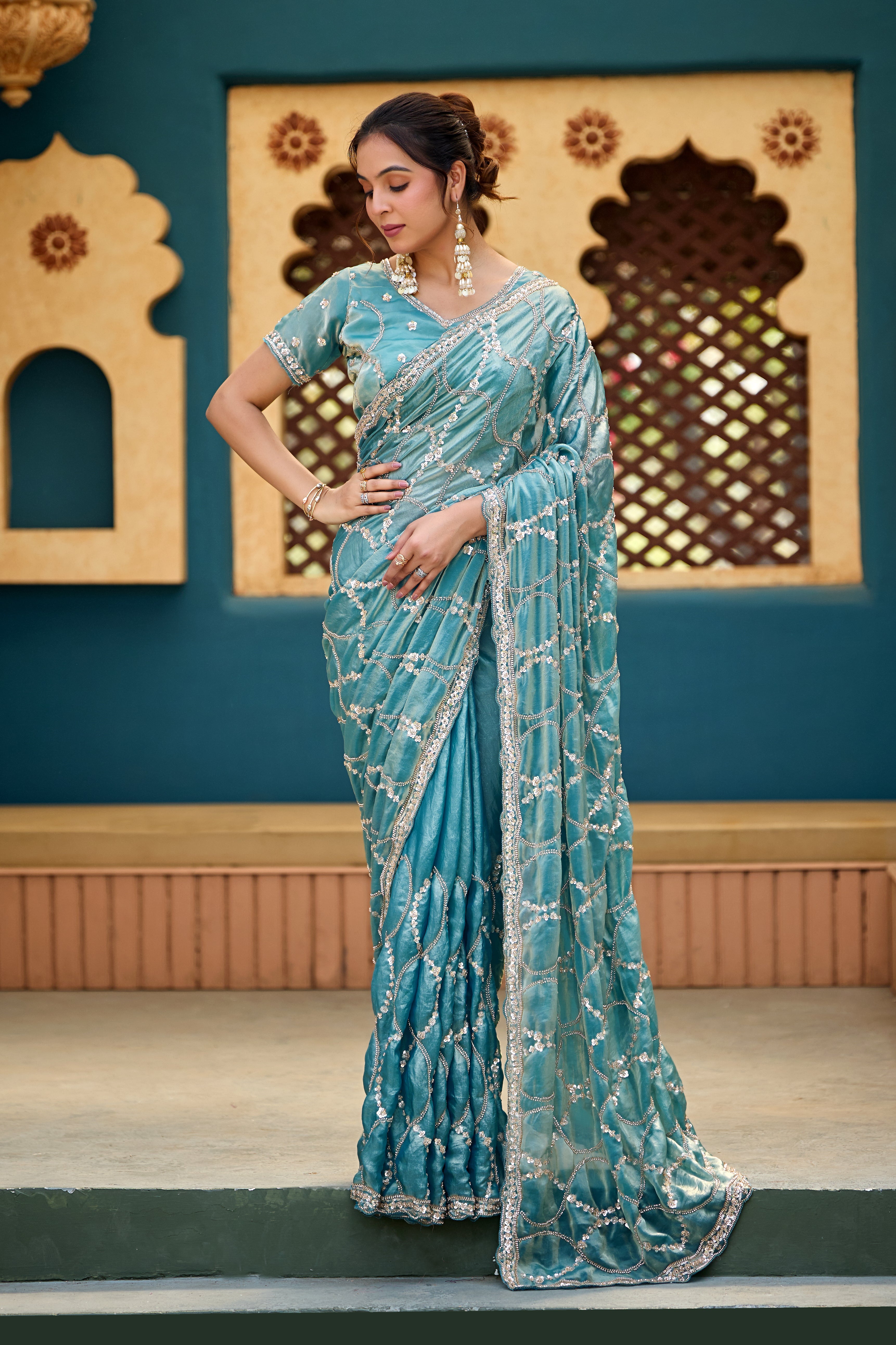 Chanda Saree – Sequin & Cutdana Jaal Work